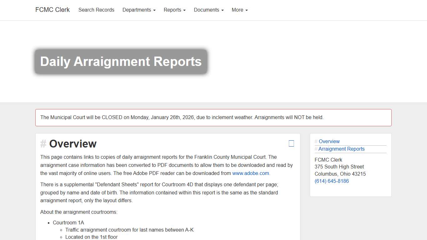 Daily Arraignment Reports
